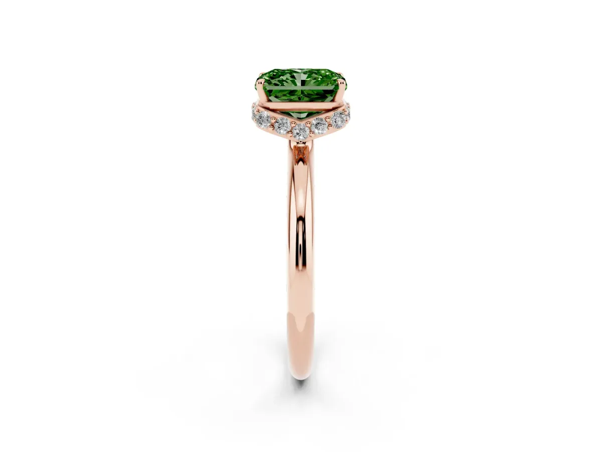 Fancy Green Radiant Cut Brilliant Solitaire Engagement Ring with Six-Prong Setting and Classic Band Rose gold