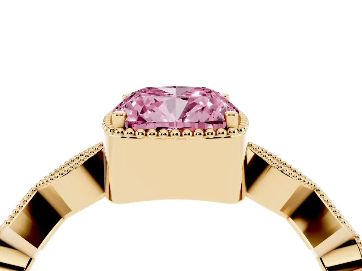 Fancy Pink Cushion Cut Milgrain Marquise Diamond Twist Band Ring Yellow gold