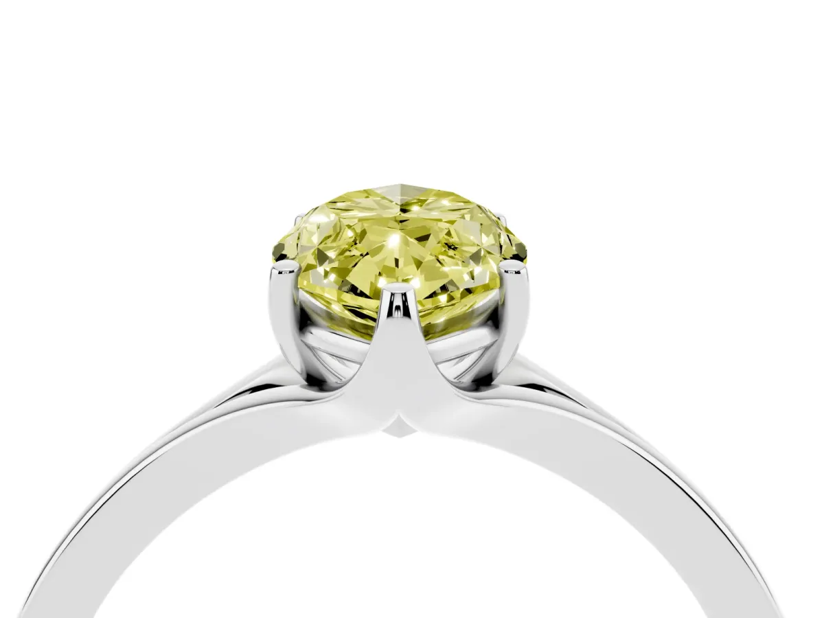 Fancy Yellow Marquise Cut Solitaire Diamond Ring with Six-Prong Setting and Tapered Band Silver