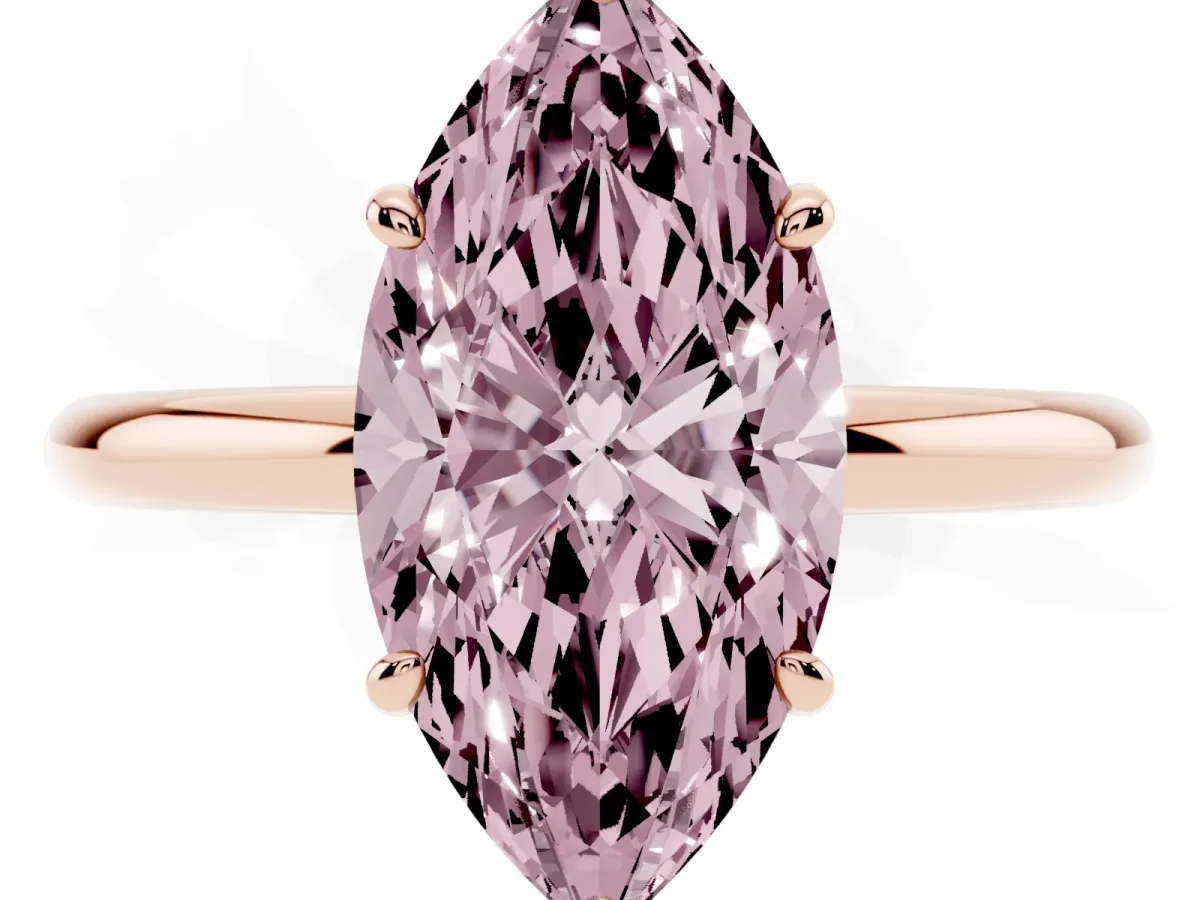 Fancy Pink Marquise Cut Solitaire Diamond Ring with Four-Prong Setting on a Plain Band Rose gold
