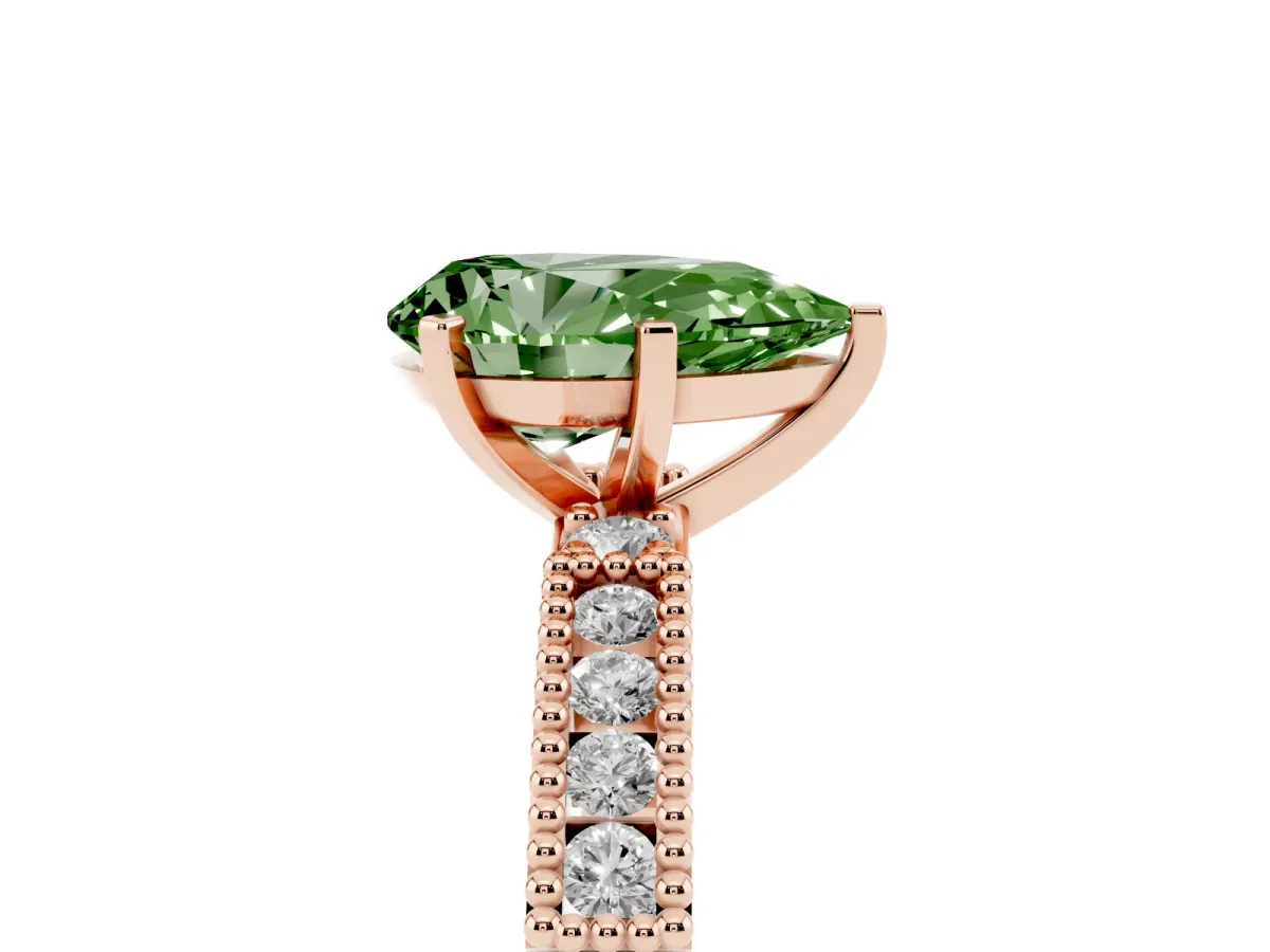 Fancy Green Pear Cut Solitaire with Pavé Band and Four-Prong Setting Rose gold