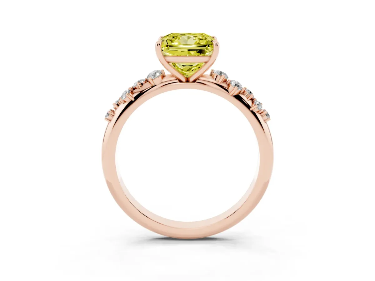 Fancy Yellow Princess Cut Diamond Cluster Prong-Set Solitaire Ring Rose gold