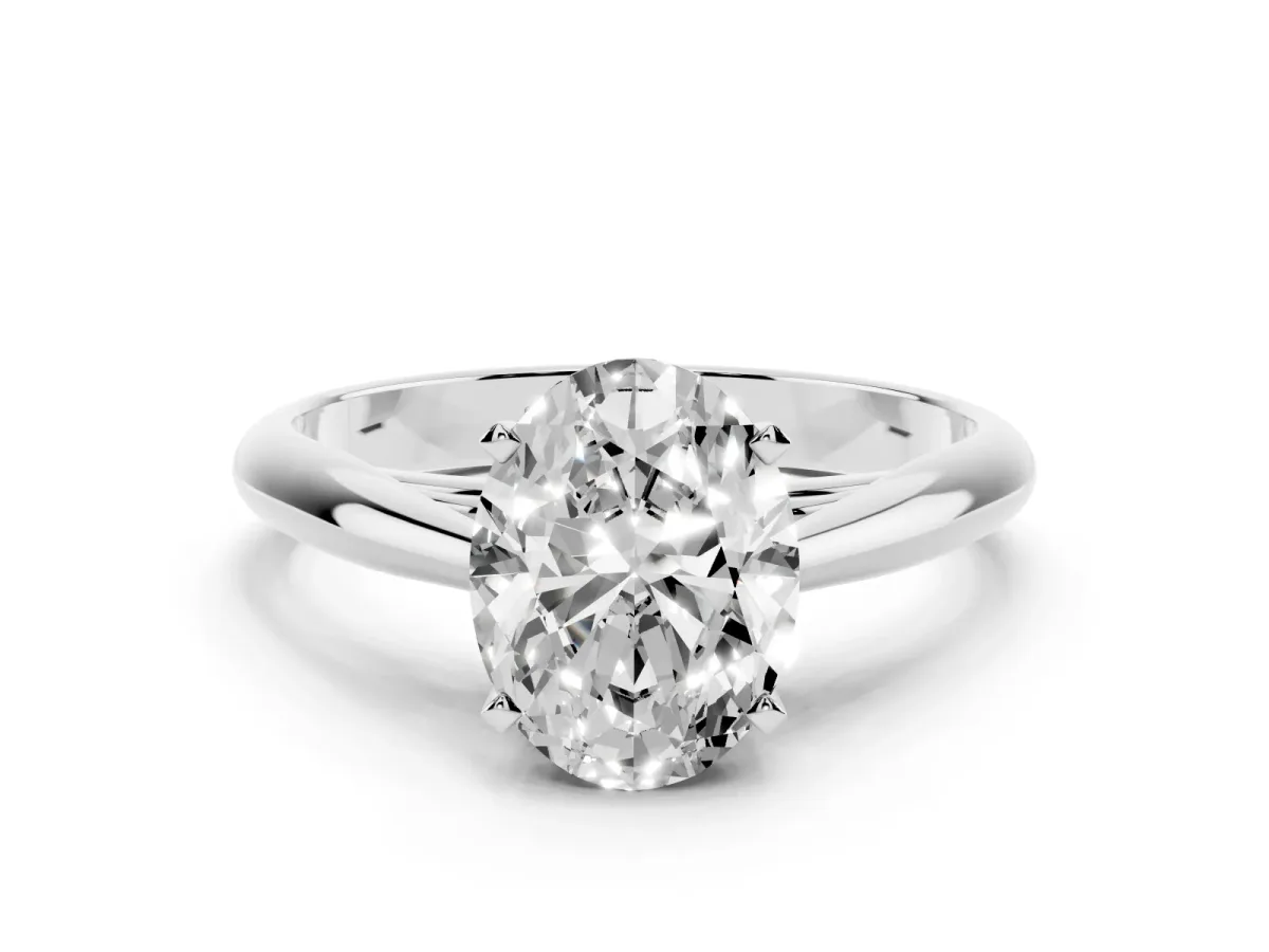 Oval Cut Diamond Solitaire Engagement Ring with Cathedral Setting and Four-Prong Mount Silver