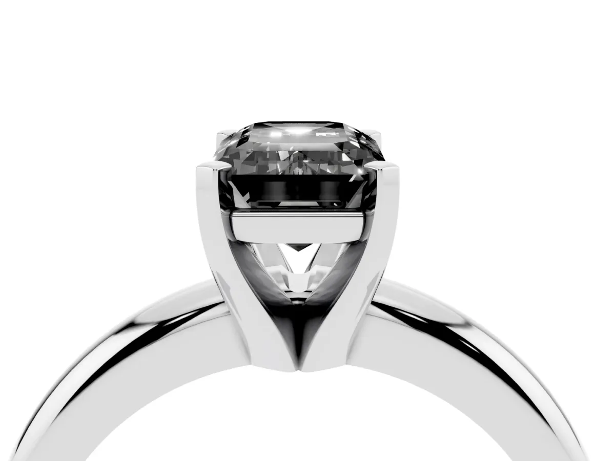 Fancy Black Emerald Cut Diamond Solitaire Engagement Ring with Round Band and Four-Prong Setting Platinum