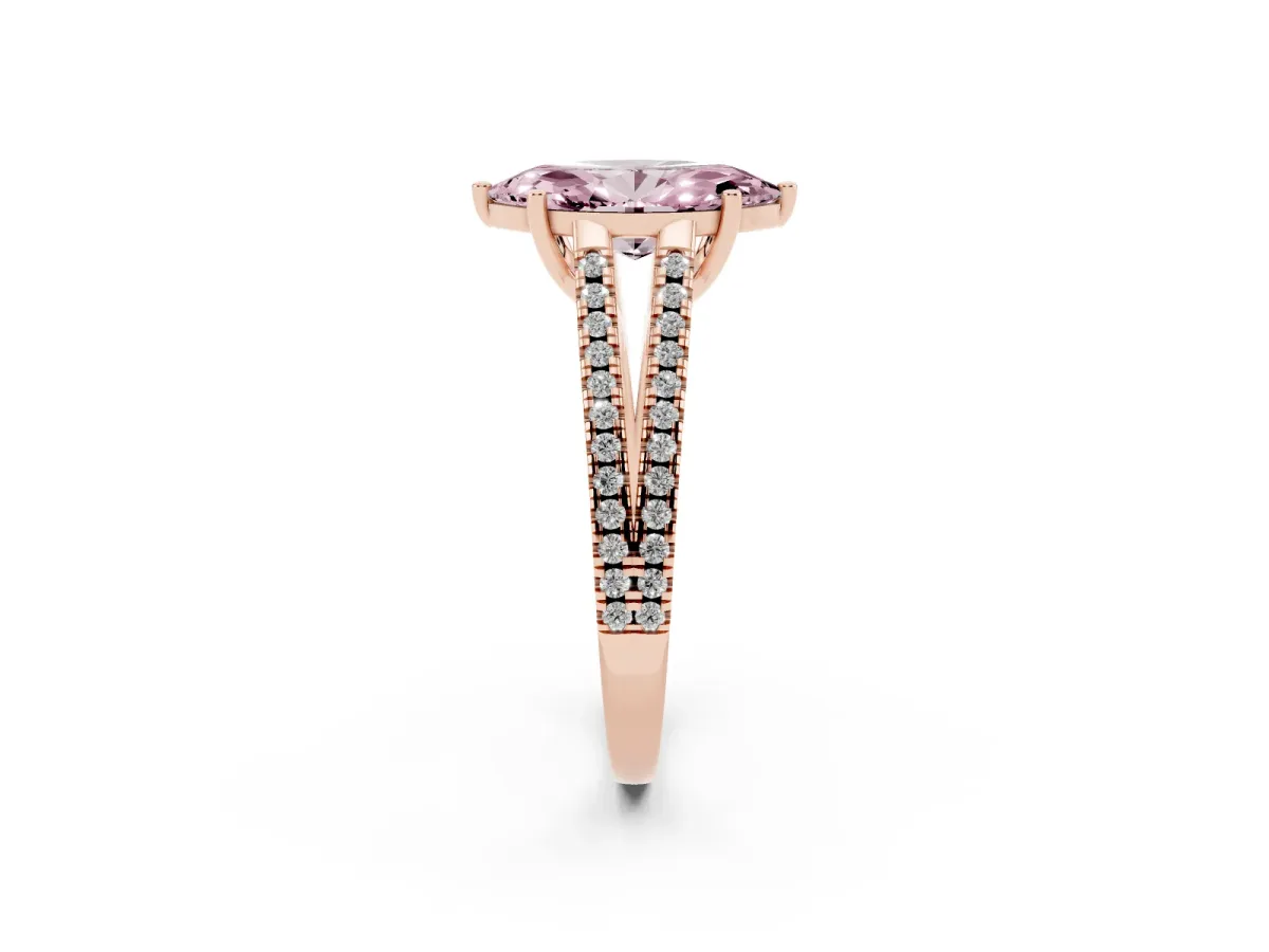 Fancy Pink Marquise Cut Diamond Solitaire Engagement Ring with Split Shank Pavé Band Rose gold
