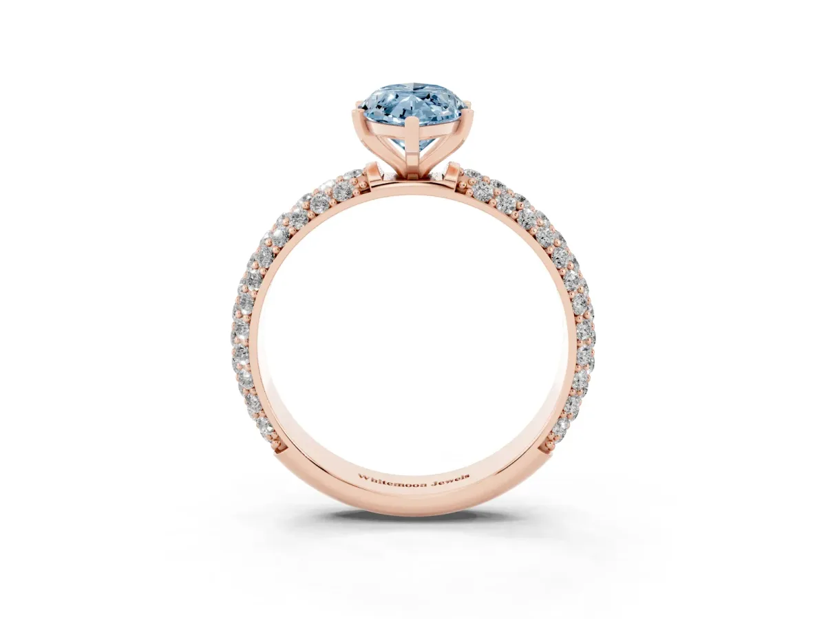 Fancy Blue Marquise Cut Diamond Solitaire Ring with Prong Setting and Pavé Band Rose gold