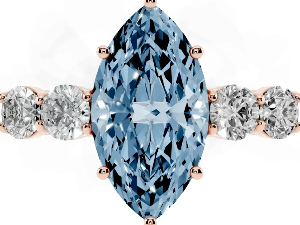Fancy Blue Marquise Cut Cut Diamond Five-Stone Prong Set White Gold Ring Rose gold