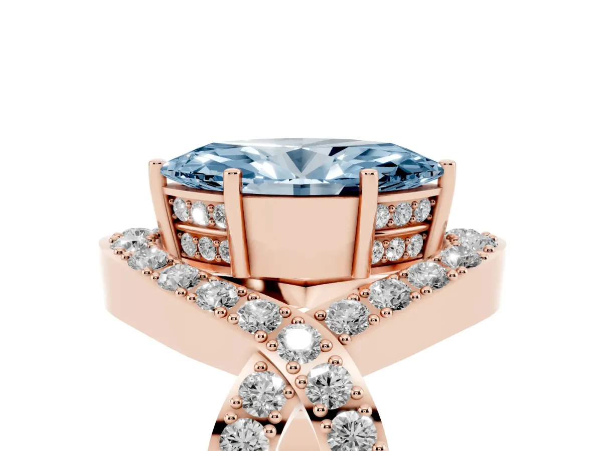 Fancy Blue Marquise Cut Solitaire Twist Band Pavé Diamond Engagement Ring Rose gold