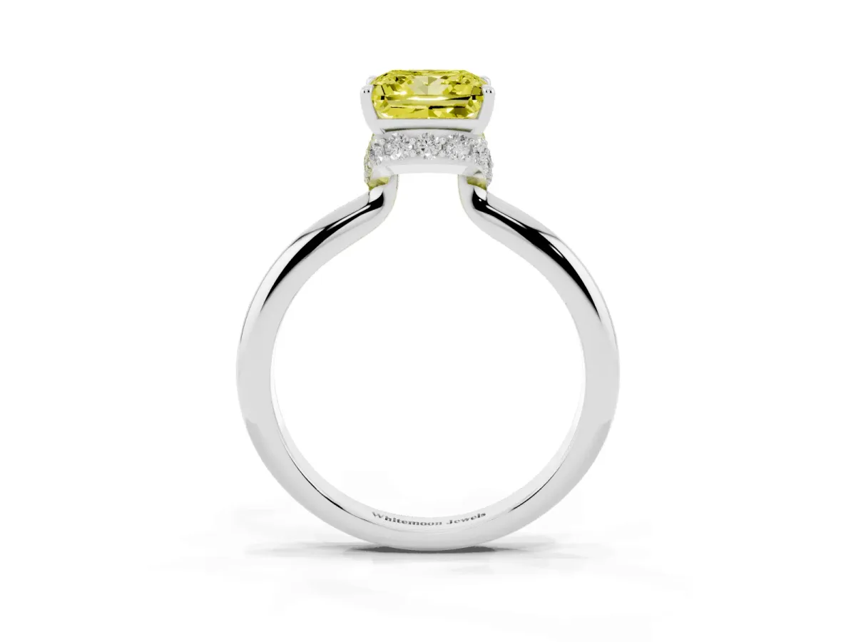 Fancy Yellow Princess Cut Brilliant Solitaire Engagement Ring with Six-Prong Setting and Classic Band Silver