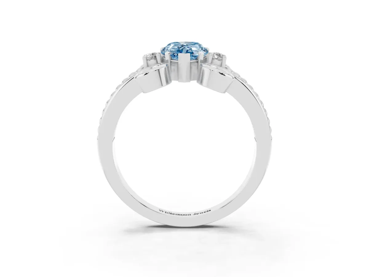 Fancy Blue Pear Cut Solitaire Twisted Band Scroll Prong Ring Platinum