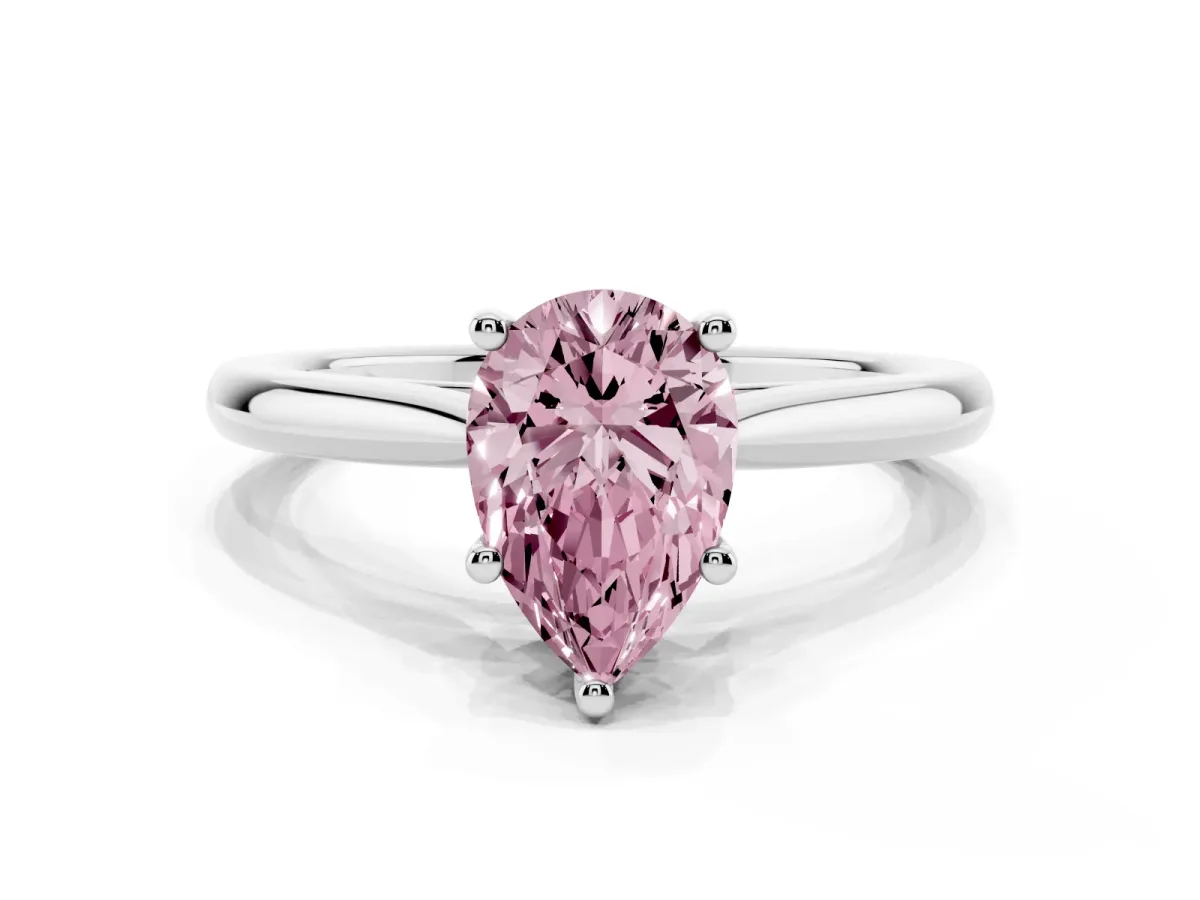 Fancy Pink Pear Cut Cut Solitaire Ring with Cathedral Band and Four-Prong Setting Platinum
