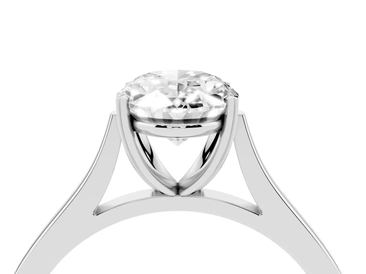 Oval Cut Solitaire Heart Prong Engagement Ring with Tapered Band White gold