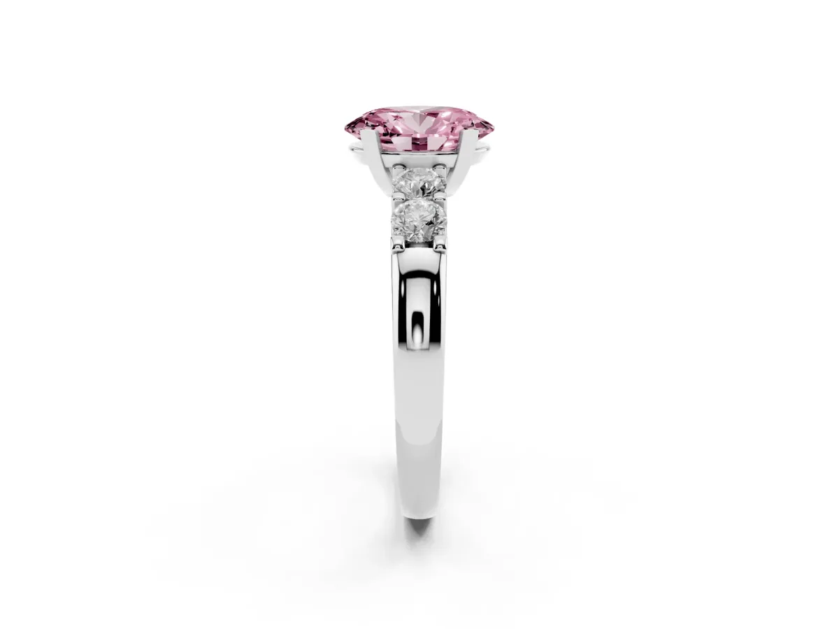 Fancy Pink Oval Cut Brilliant Cut Diamond Five-Stone Prong Set Engagement Ring with Channel Band Silver