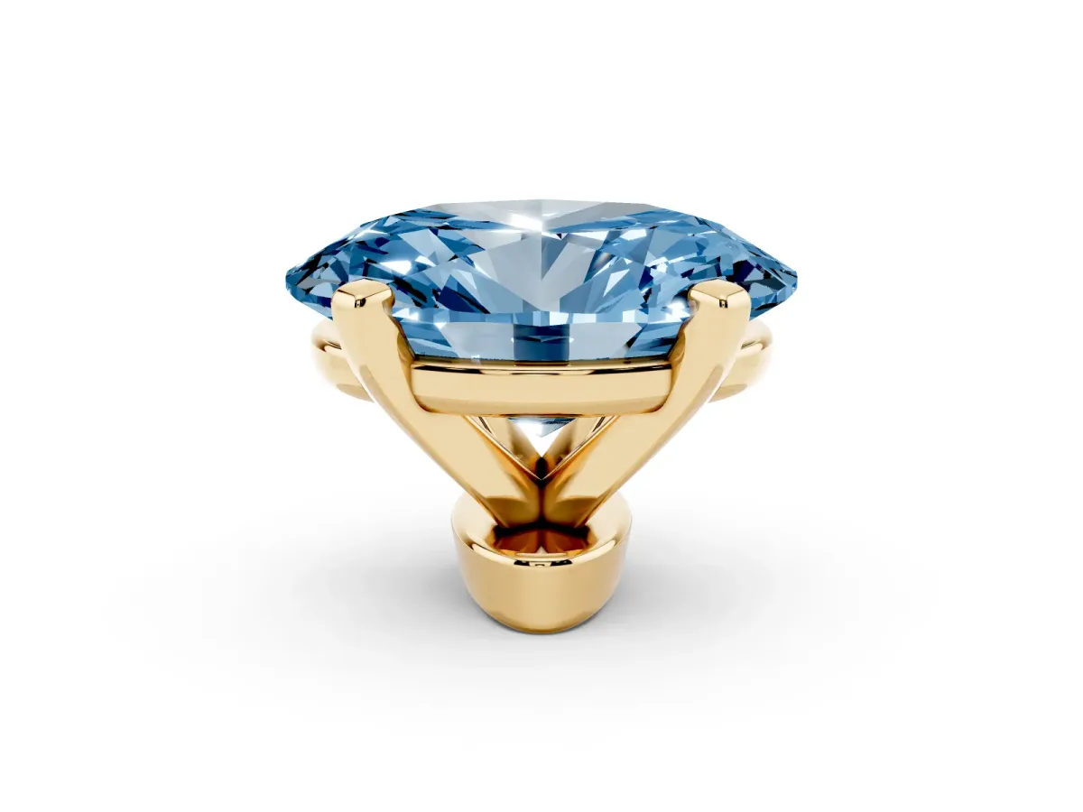 Fancy Blue Oval Cut Diamond Solitaire Ring with Prong Setting and Classic Band Yellow gold