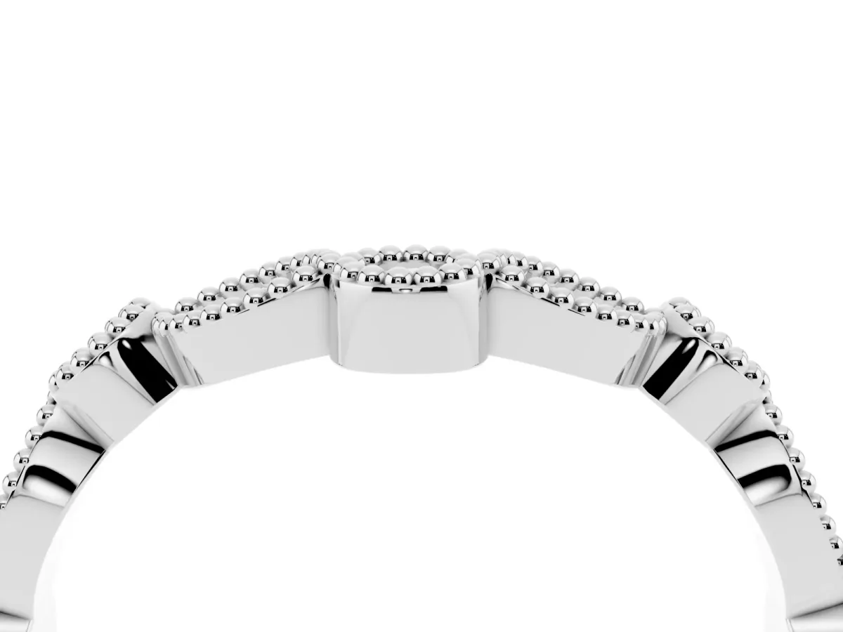 Milgrain Marquise and Round Diamond Half Eternity Band Silver