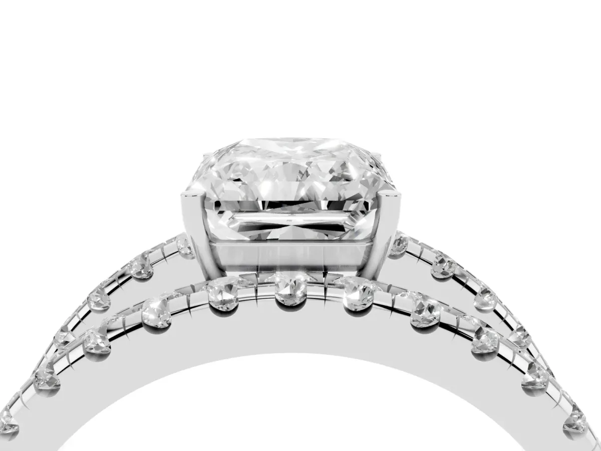 Radiant Cut Solitaire Split Shank Pave Diamond Ring Platinum