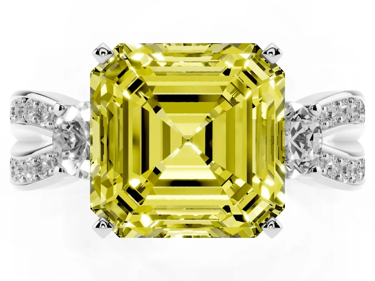 Fancy Yellow Three-Stone Asscher Cut Cut Diamond Twist Band with Prong Setting Silver