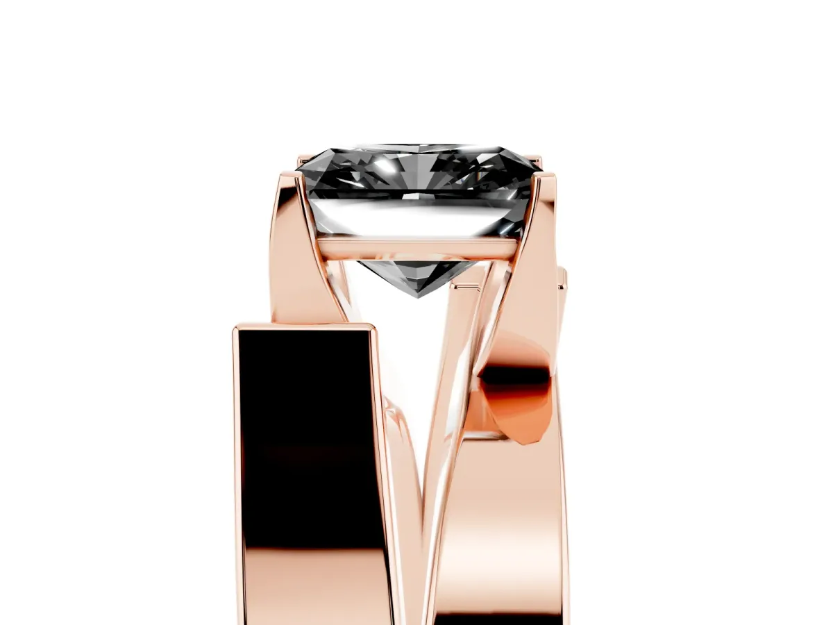 Fancy Black Modern Tension Set Radiant Cut Diamond Solitaire Wide Band Ring Rose gold