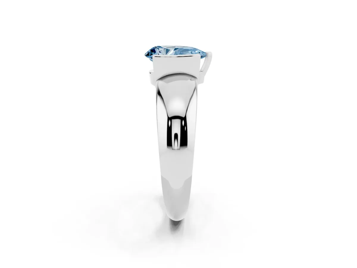 Fancy Blue Pear Cut Solitaire Tension Set Diamond Ring with Wide Band Silver