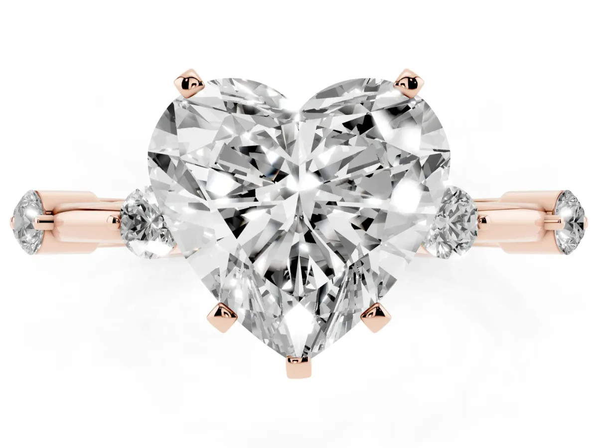 Heart Cut Solitaire Diamond Ring with Bezel Set Side Stones and Prong Setting Rose gold