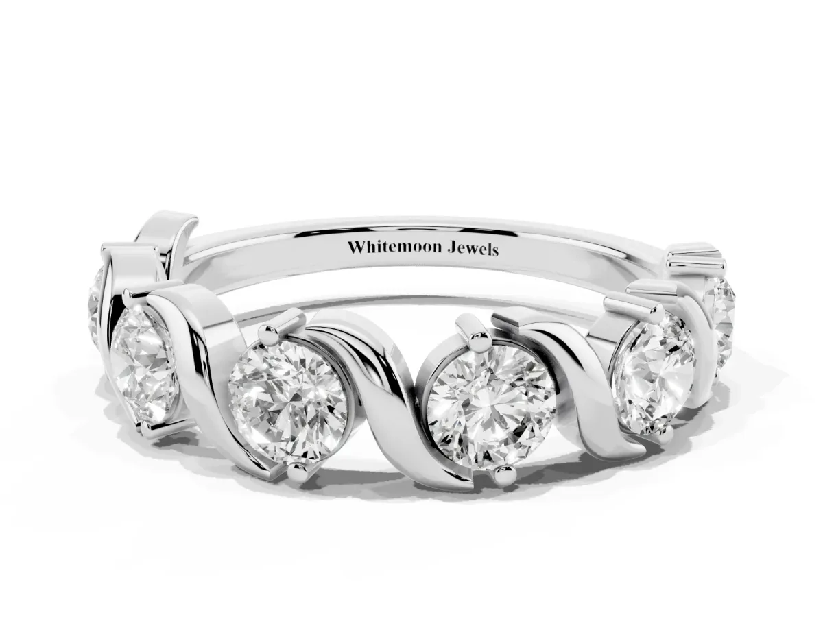 Round Diamond Half Eternity Band with Wave Prong Setting Platinum