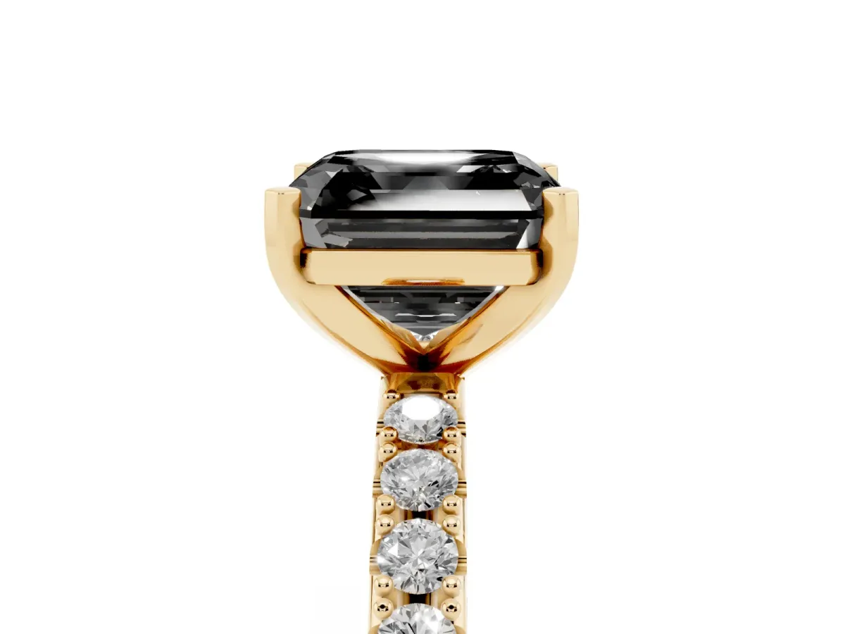 Fancy Black Asscher Cut Diamond Solitaire Pavé Band with Four-Prong Setting Yellow gold