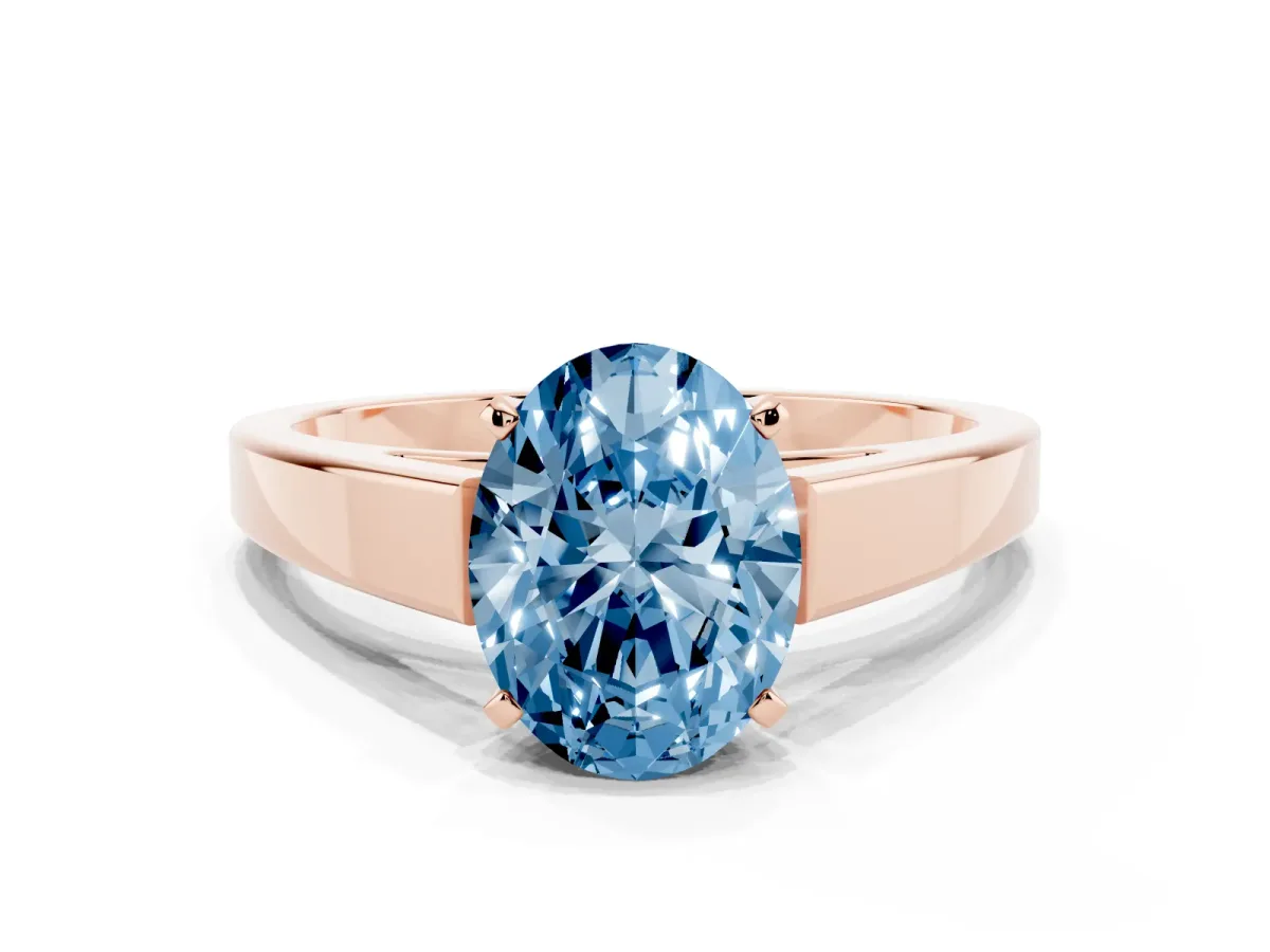 Fancy Blue Oval Cut Solitaire Engagement Ring with Four-Prong Setting and Tapered Band Rose gold