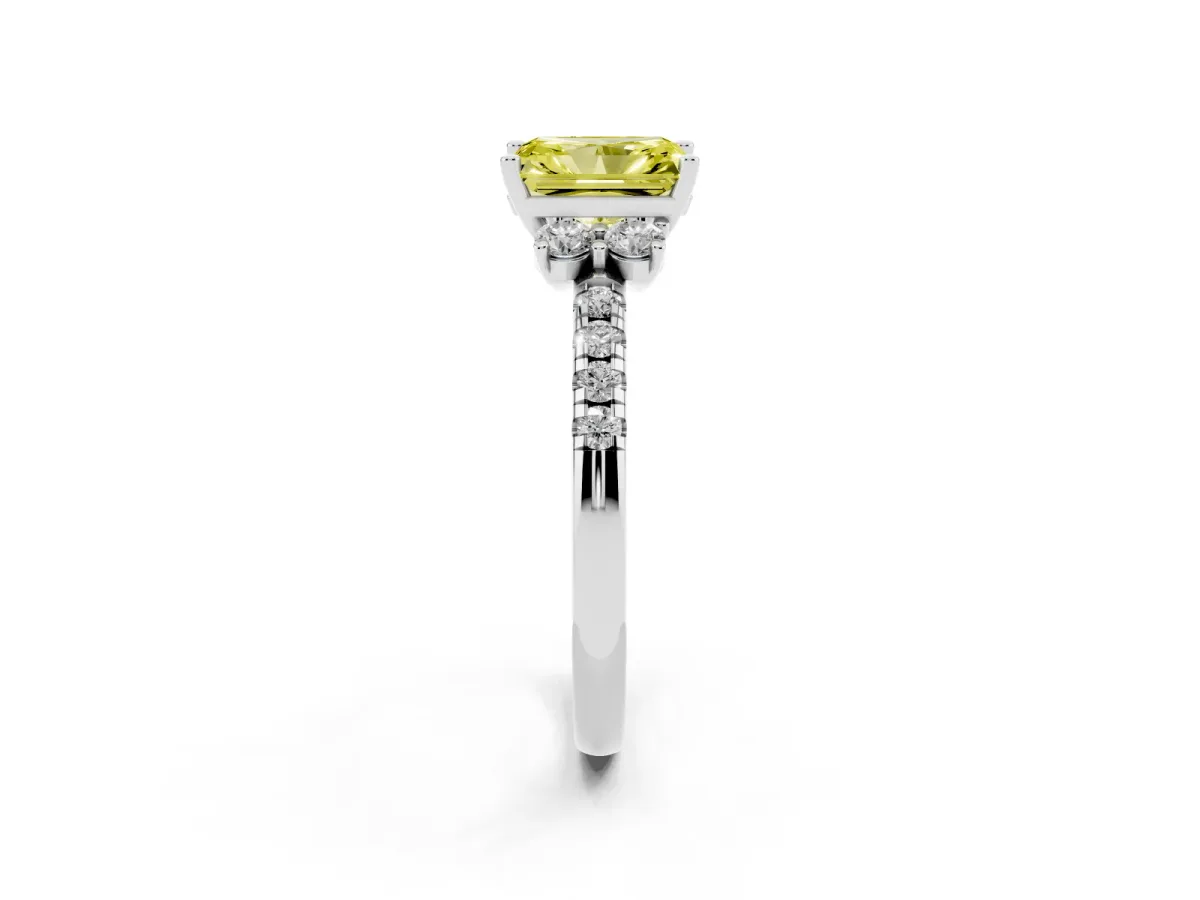 Fancy Yellow Radiant Cut Diamond Three-Stone Pave Band with Four-Prong Setting Silver