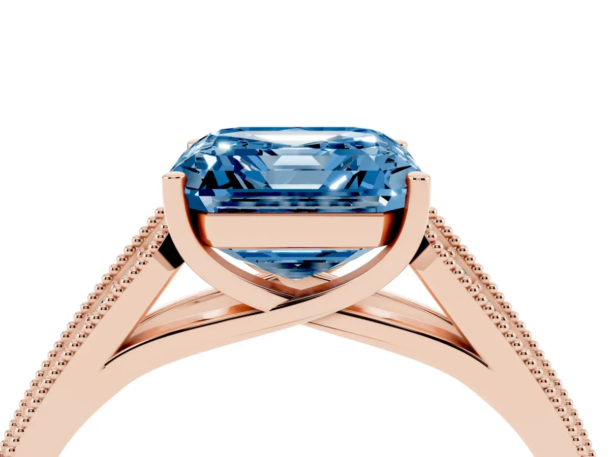 Fancy Blue Asscher Cut Cut Pave Split Shank Engagement Ring with Four-Prong Setting Rose gold