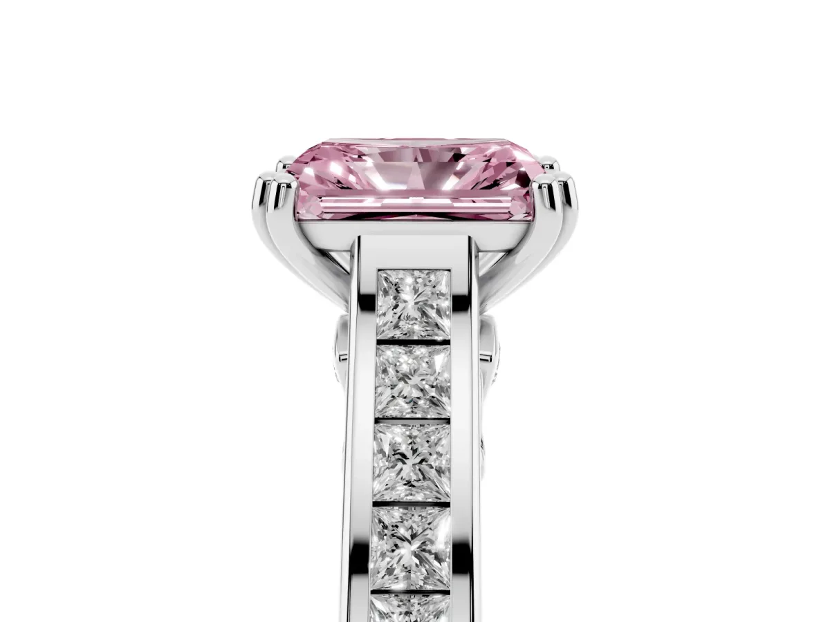 Fancy Pink Radiant Cut Cut Channel Set Solitaire Engagement Ring with Prong Setting Platinum
