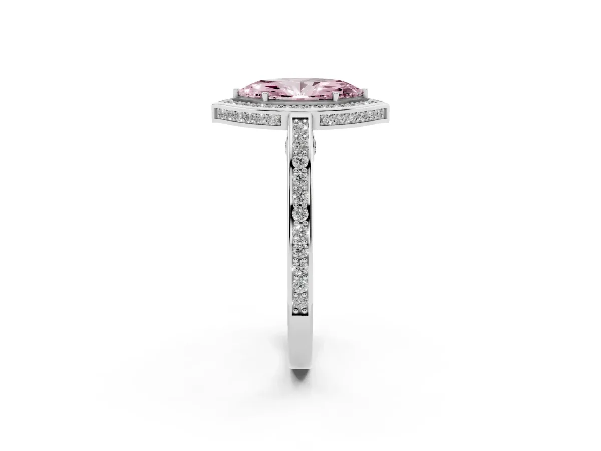 Fancy Pink Marquise Cut Cut Halo Pave Split Shank Prong Setting Ring Platinum