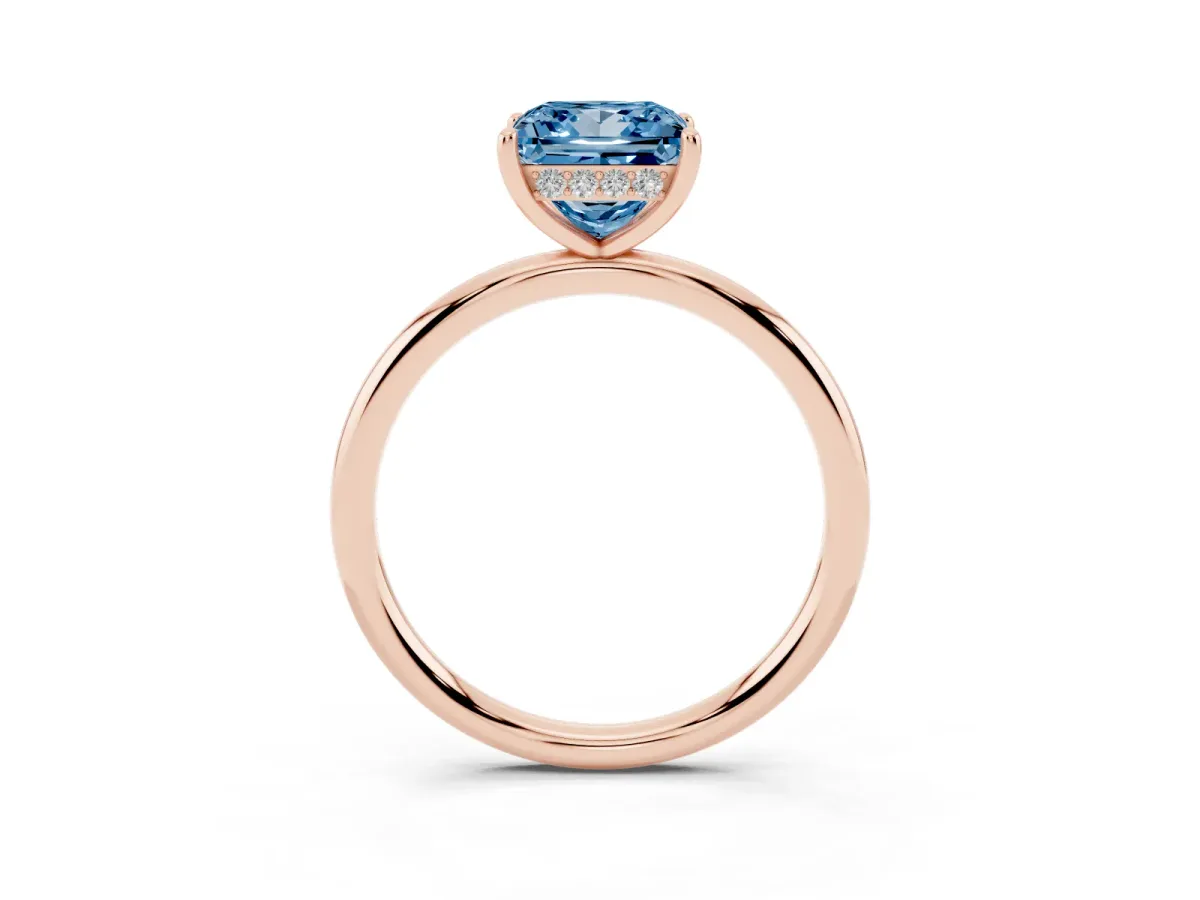 Fancy Blue Princess Cut Solitaire Diamond Ring with a Classic Band and Four-Prong Setting Rose gold