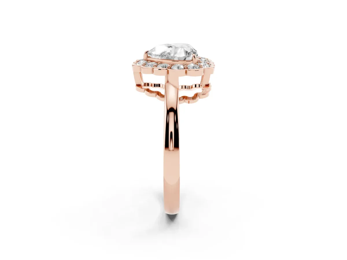 Heart Cut Halo Cluster Diamond Engagement Ring with Solitaire Band and Prong Setting Rose gold