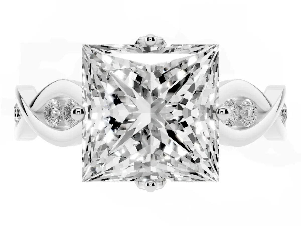 Princess Cut Solitaire Twist Band with Leaf Prong Setting White gold