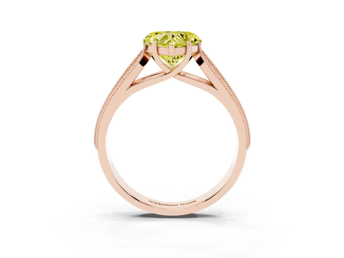 Fancy Yellow Heart Cut Cut Pave Split Shank Engagement Ring with Four-Prong Setting Rose gold