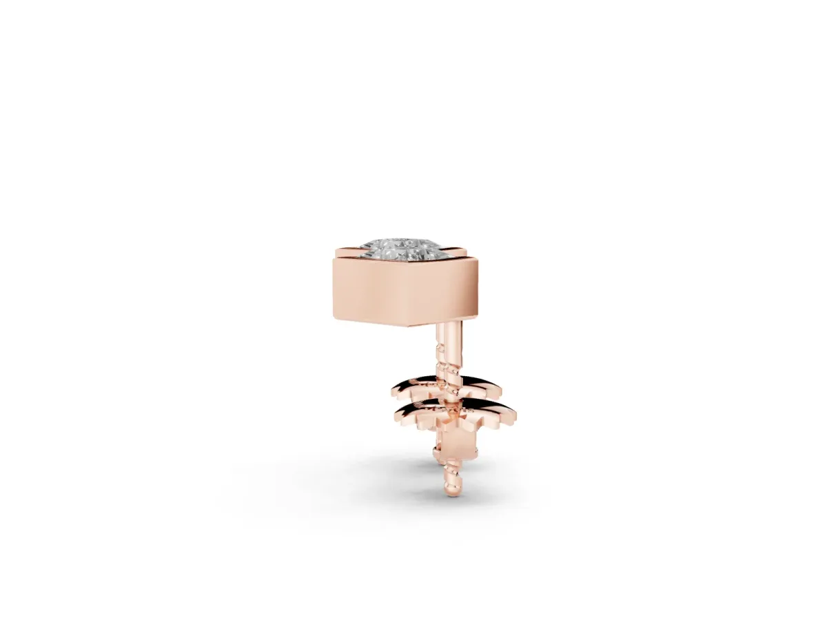 Princess Cut Bezel Set Diamond Stud Earrings Rose gold