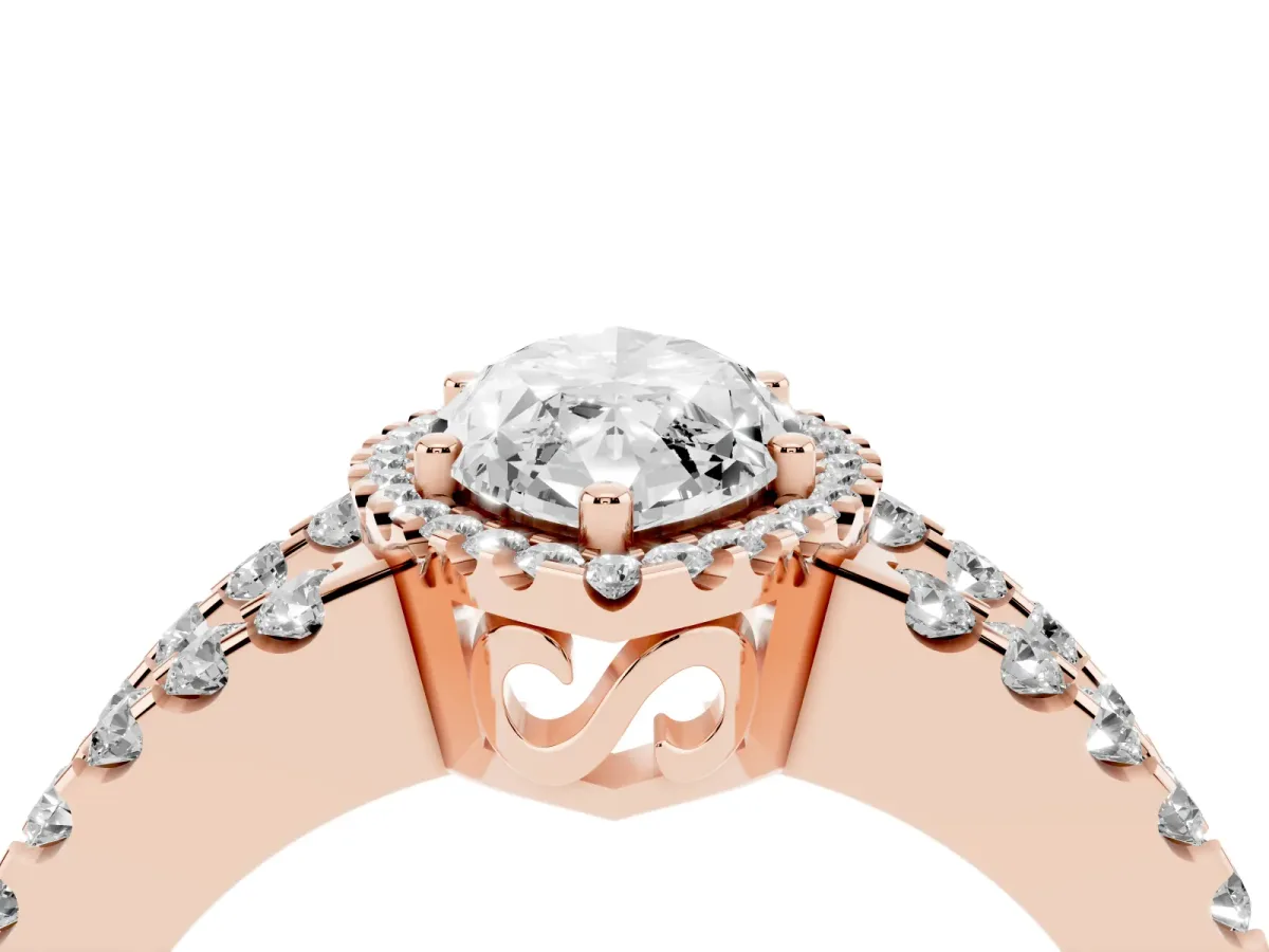 Marquise Cut Cut Halo Split Shank Diamond Ring with Four-Prong Setting Rose gold