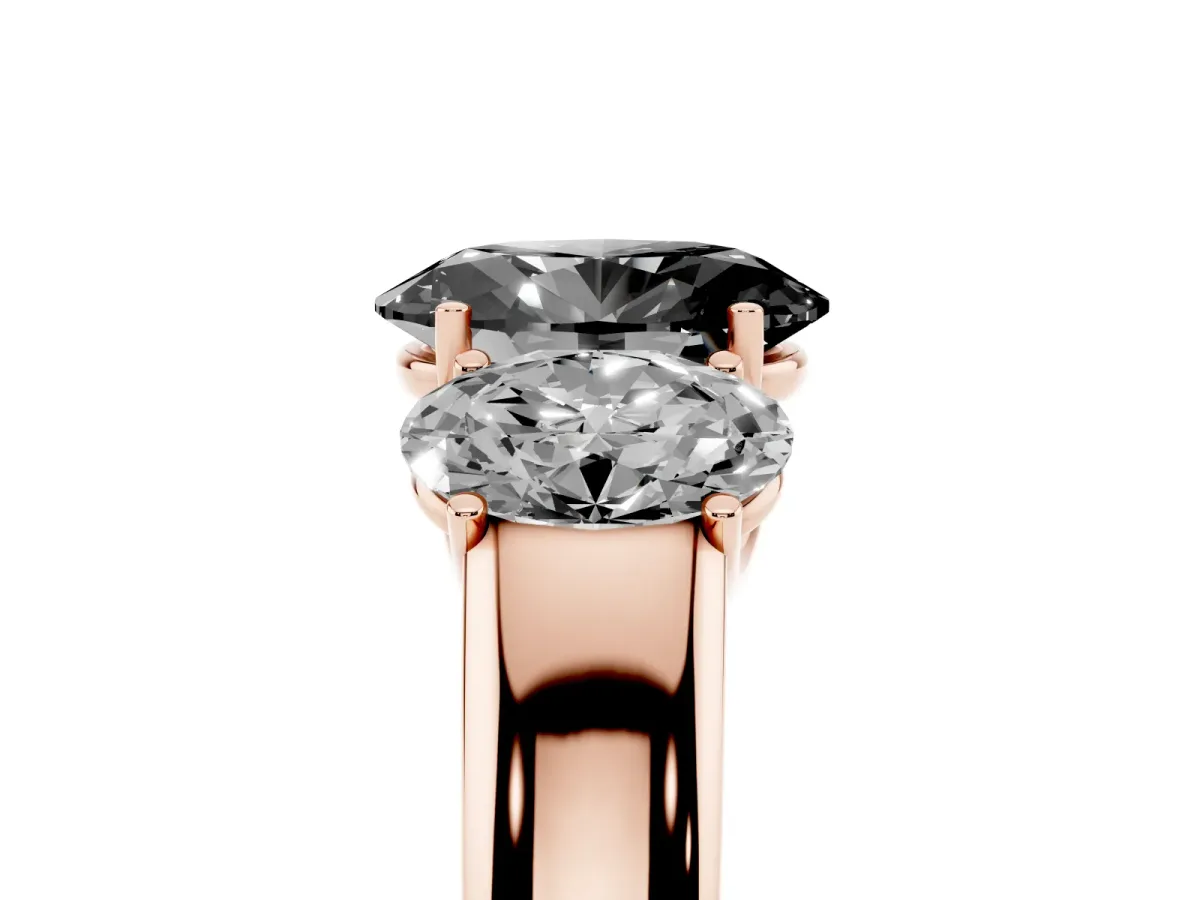 Fancy Black Three-Stone Oval Cut Cut Diamond Ring with Prong Setting and Classic Band Rose gold