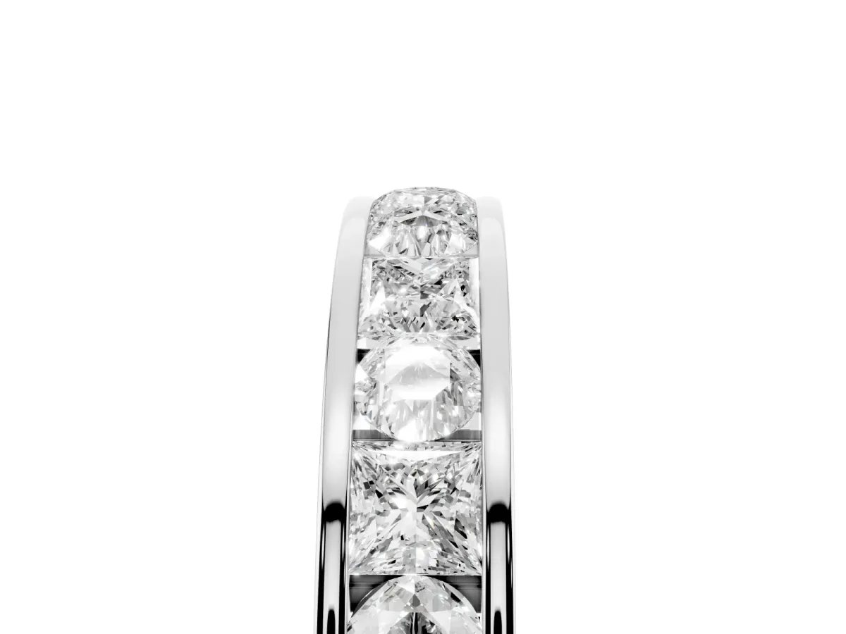 Princess Diamond Channel Set Promise Ring with Round Diamond Accents Silver