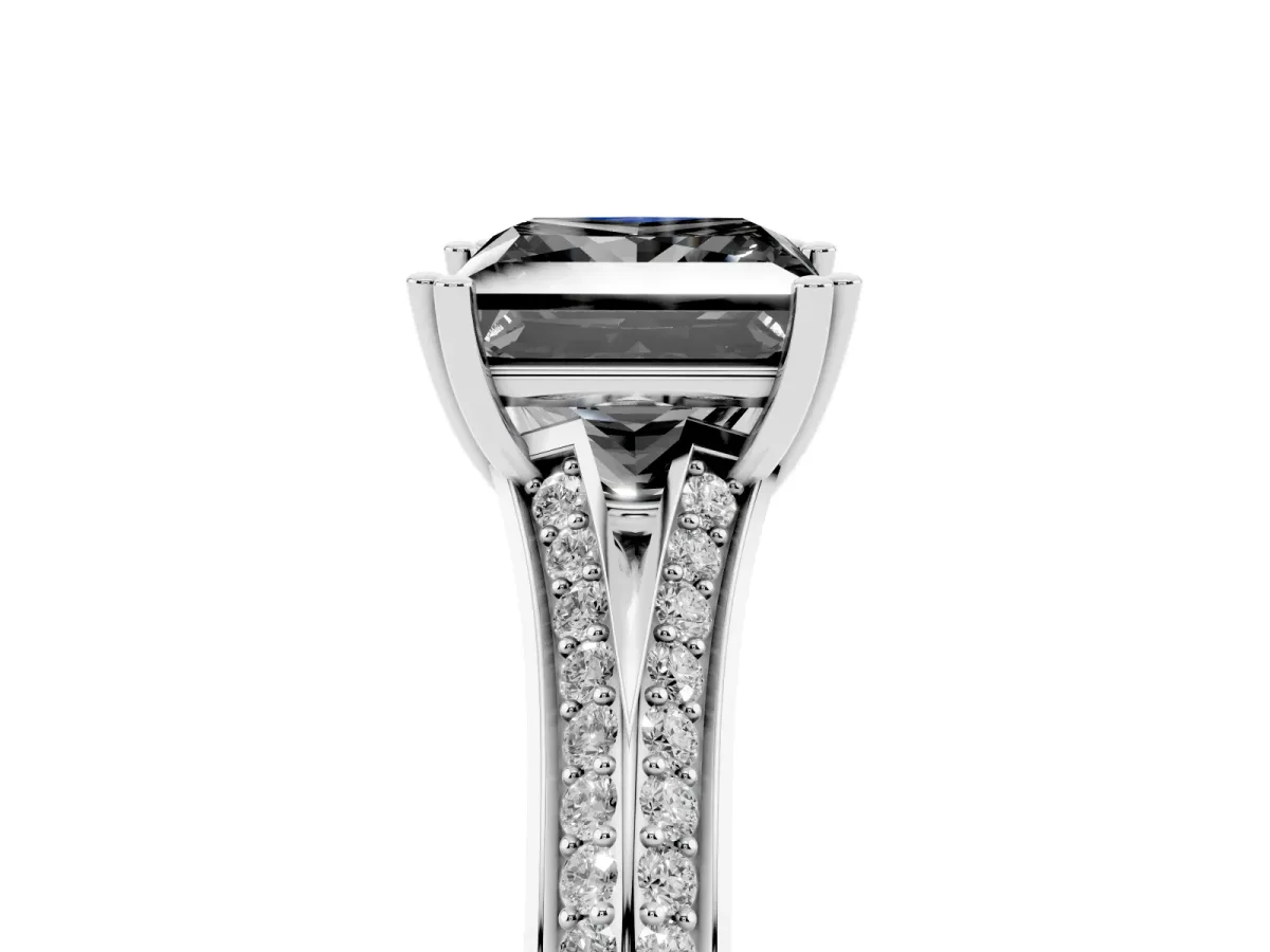 Fancy Black Princess Cut Diamond Split Shank Engagement Ring with Pavé Band Silver