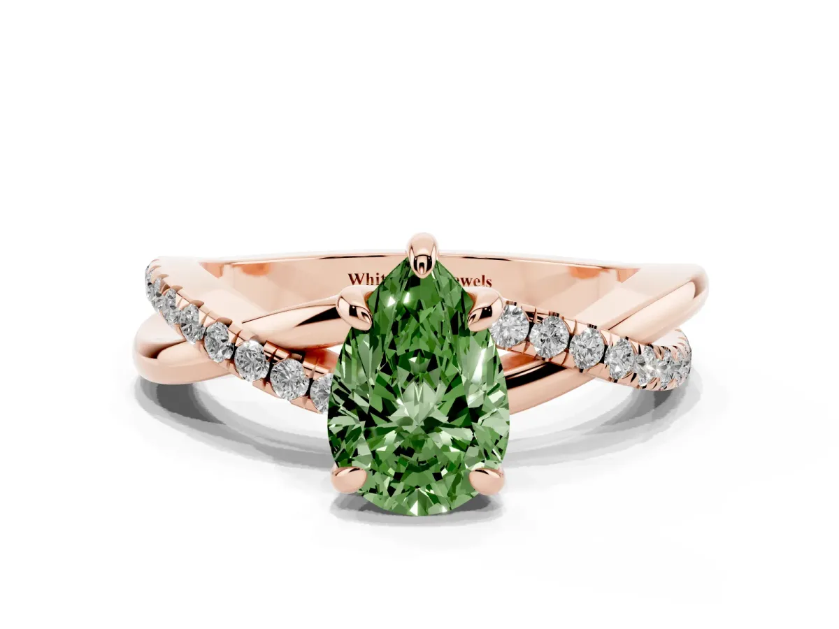 Fancy Green Pear Cut Cut Diamond Twist Band Solitaire with Prong Setting Rose gold