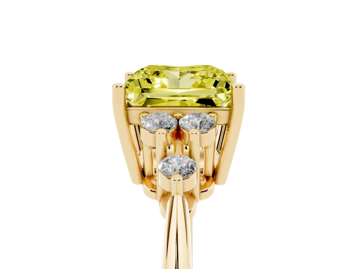 Fancy Yellow Princess Cut Cut Diamond Cluster Ring with Solitaire Band and Four-Prong Setting Yellow gold