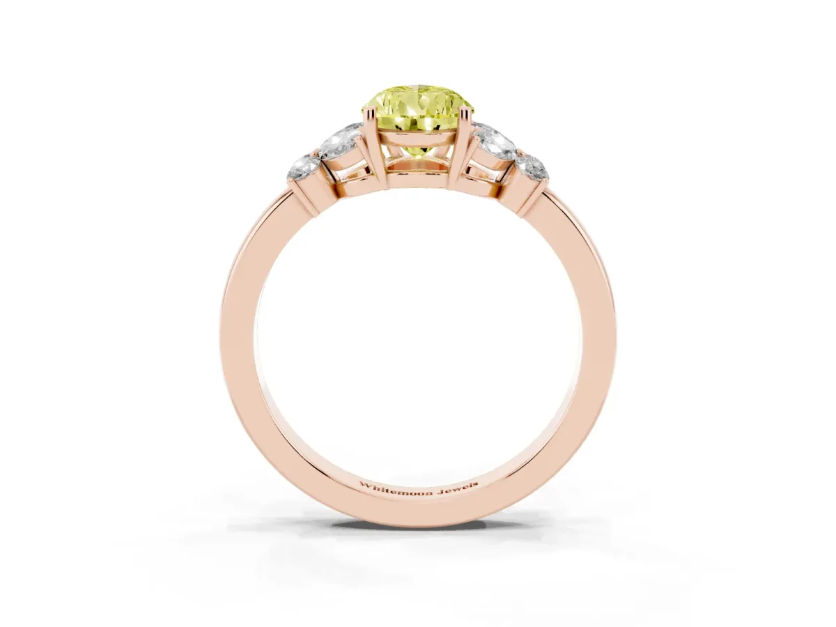 Fancy Yellow Pear Cut Cut Solitaire Floral Diamond Ring with Four-Prong Setting Rose gold
