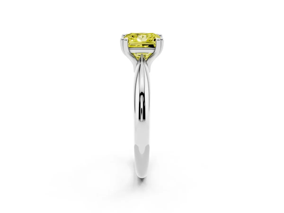 Fancy Yellow Princess Cut Cut Solitaire Engagement Ring with Tapered Band and Four-Prong Setting Platinum