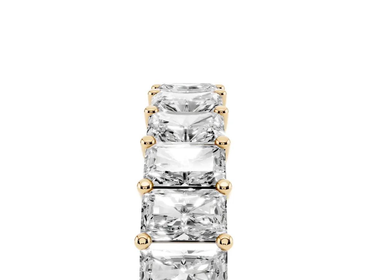 radiant Cut eternity band with shared prong setting Yellow gold