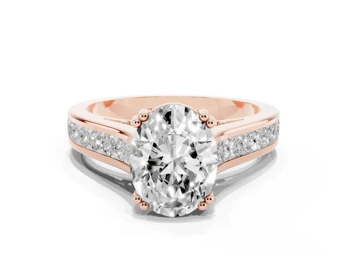 Oval Cut Cut Channel Set Solitaire Engagement Ring with Prong Setting Rose gold