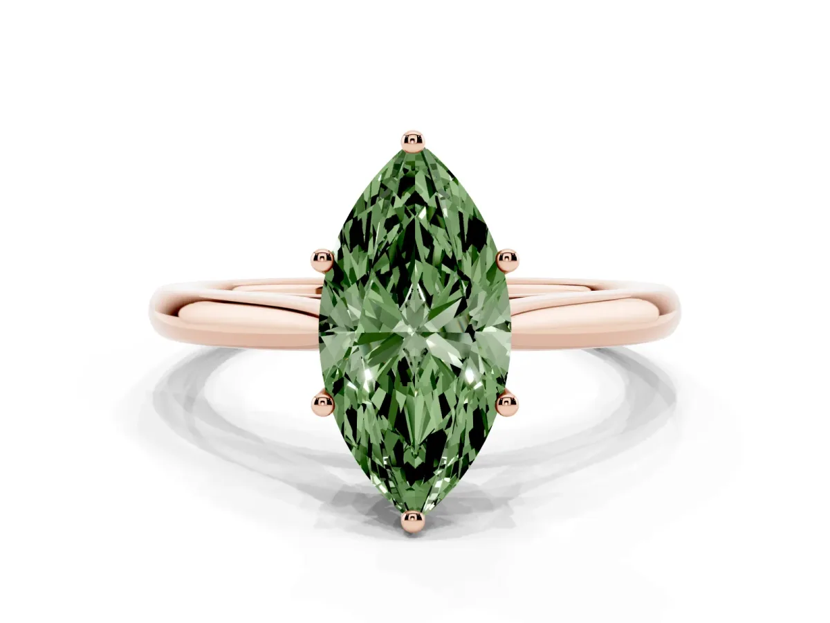 Fancy Green Marquise Cut Cut Solitaire Ring with Cathedral Band and Four-Prong Setting Rose gold