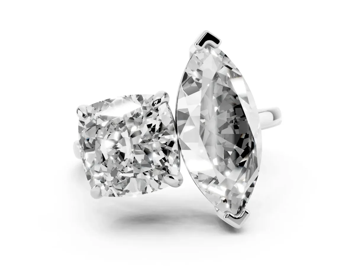 Cushion and Marquise Toi Moi Ring with Prong Setting and Plain Band Silver