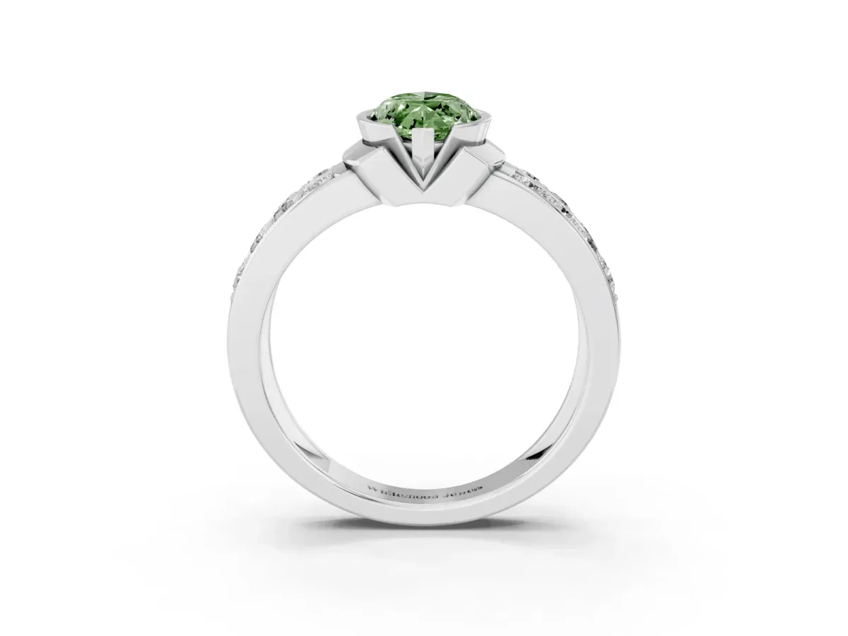 Fancy Green Marquise Cut Brilliant Diamond Channel Set Wide Band Ring with Bezel Setting White gold