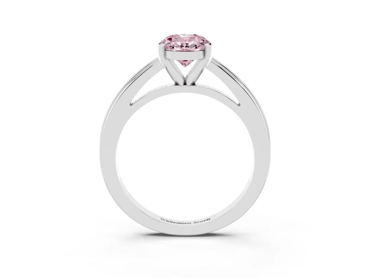 Fancy Pink Oval Cut Solitaire Diamond Ring with Four-Prong Setting and Classic Band Platinum